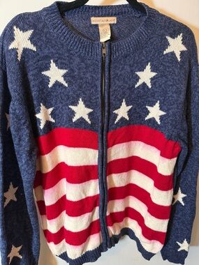 Mountain Lake Navy, Red & White Star-Striped Zip Cardigan